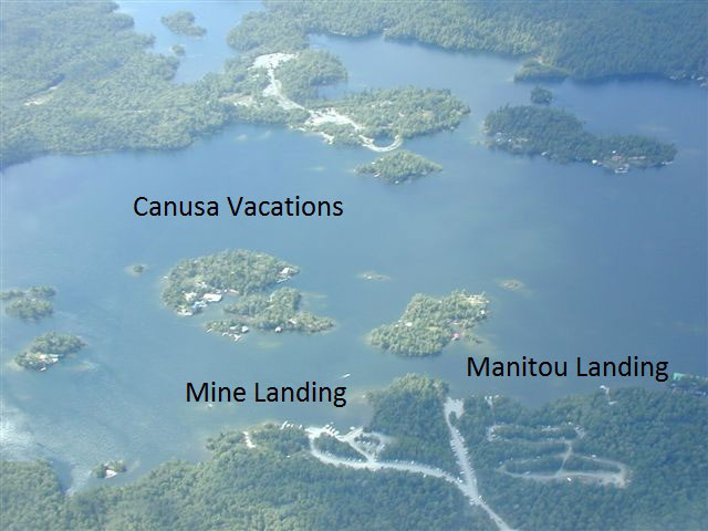 Aerial photo of Canusa Vacations in Lake Temagami