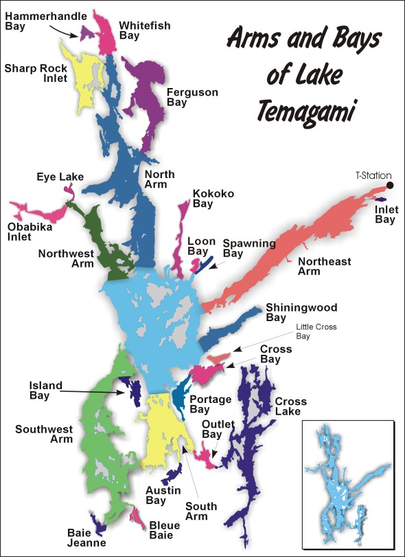 Arms and Bays Map of Lake Temagami